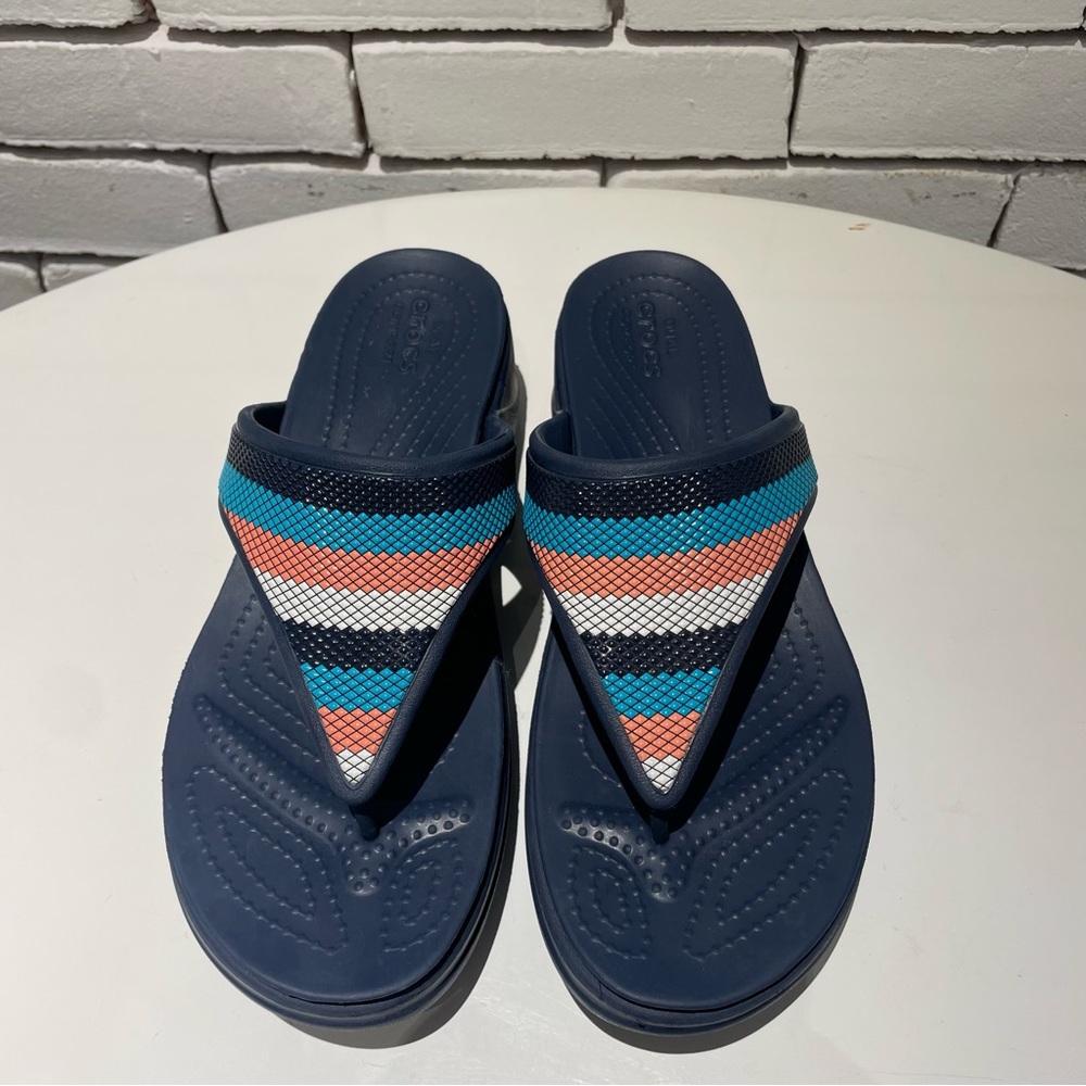 CROCS Monterey Women’s Beaded Stripe Wedge  Blue Sandals - Picture 4 of 15